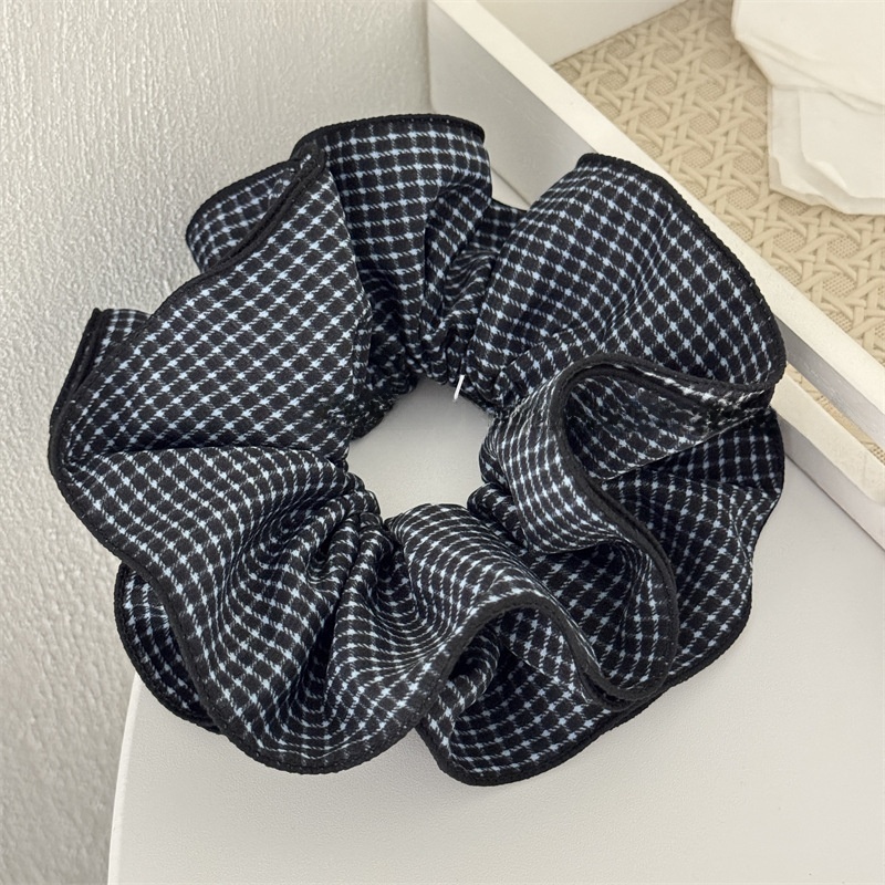 Women's Everyday Cloth Scrunchie Hair Tie Black and White Checkered Plaid