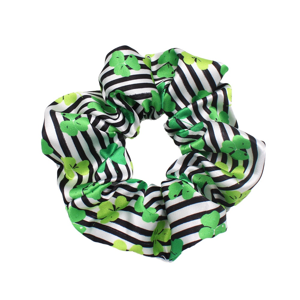 Women's 5PCS St. Patrick's Day Green Shamrock Big Bow Silk Printed Hair Ties