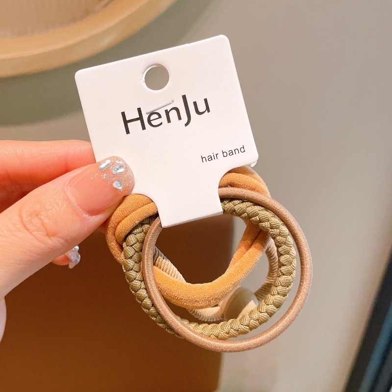 Women High Elastic Cloth Hair Ties 4pcs No Pull Casual Solid Floral