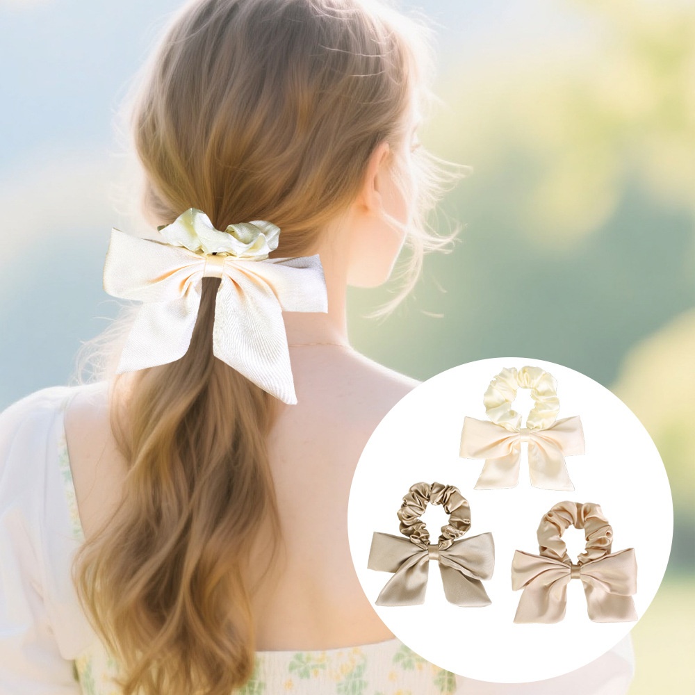 Women's Elegant French Cloth Bowknot Hair Tie Autumn Accessory Beige