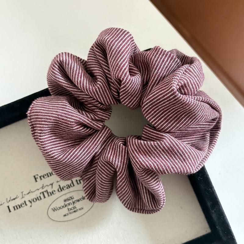 Women's Retro Winter Fabric Hair Tie Scrunchie Dark Grey Striped