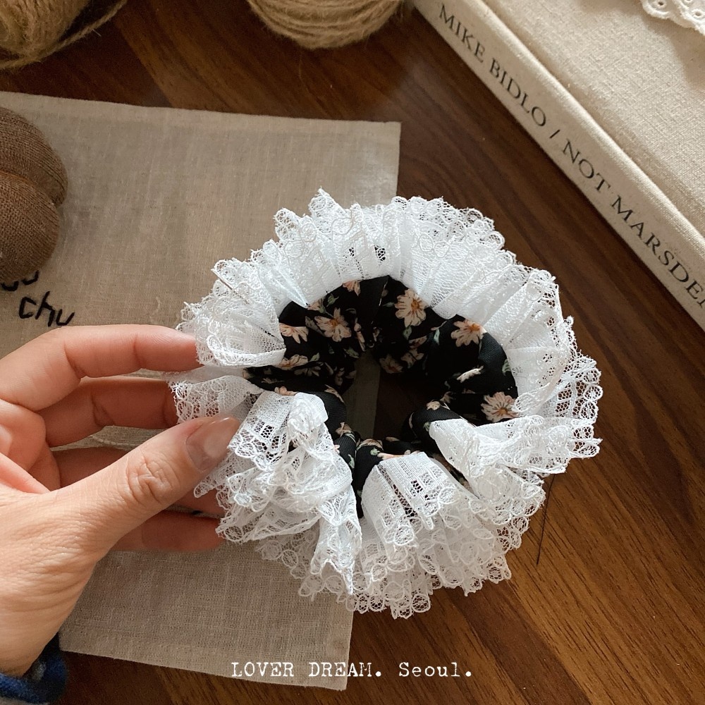 Women's Sweet Lace Hair Rubber Band For Spring Summer Blue Floral