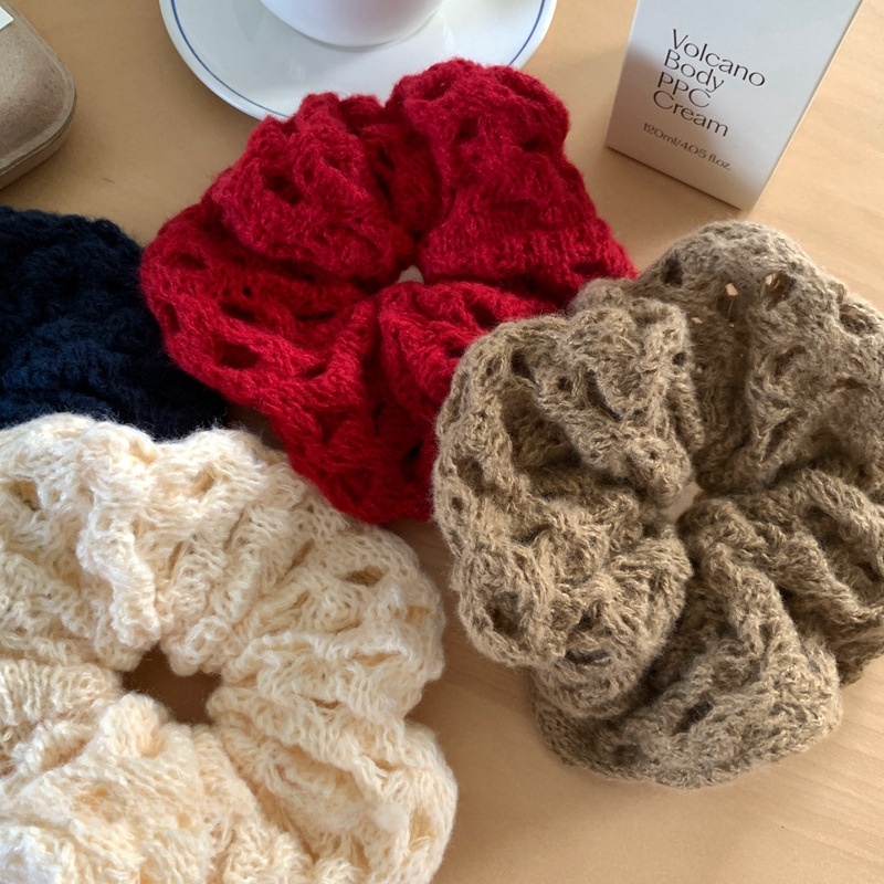 Women's Warm Knitted Wool Hair Scrunchies Autumn Winter Solid Color