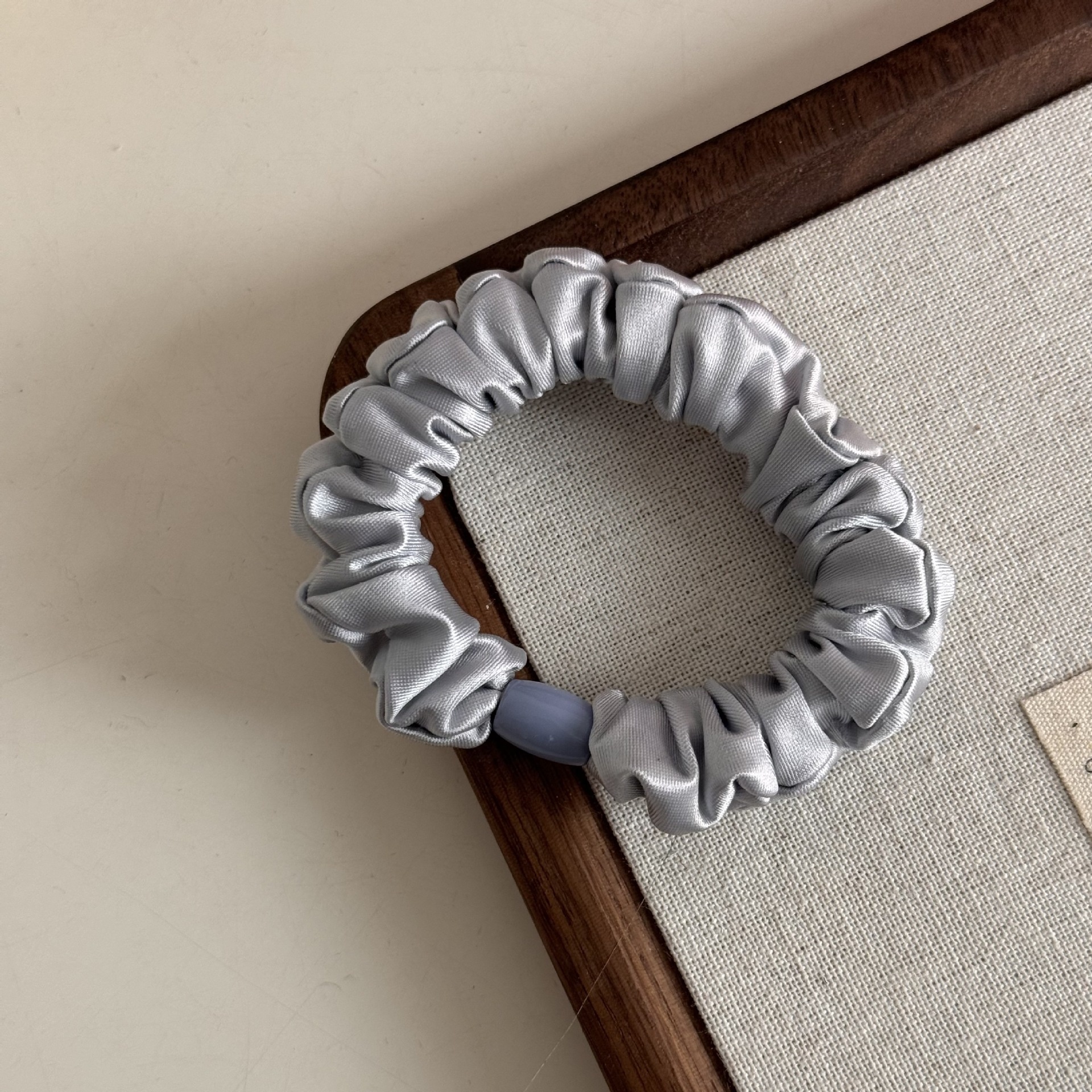 Women's Spring Satin Artificial Pearl Hair Tie Rubber Band Blue