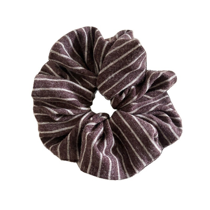 Women's Everyday Spring Knit Hair Tie Scrunchie Dark Grey Stripe