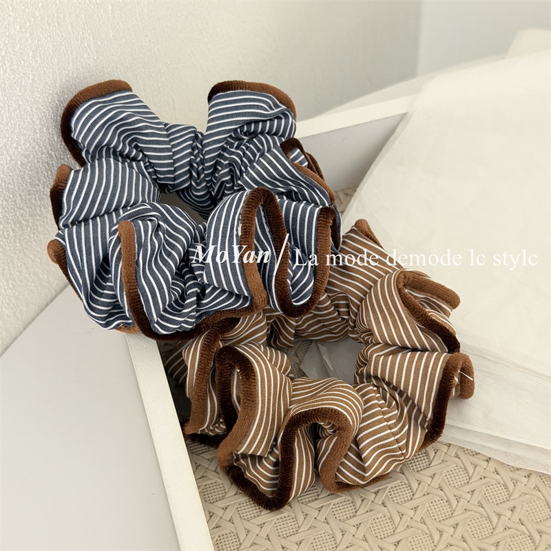 Women's All-Season Velvet Bubble Headband Navy Blue And Brown Striped