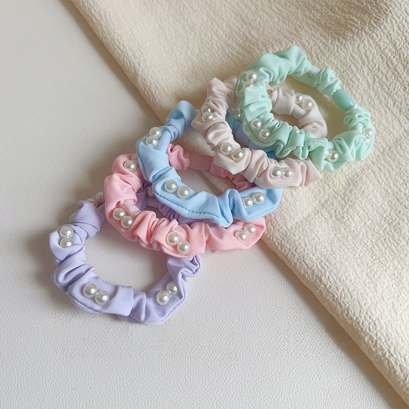 Women's Elegant Spring Cloth Hair Tie Scrunchie Purple Pearl