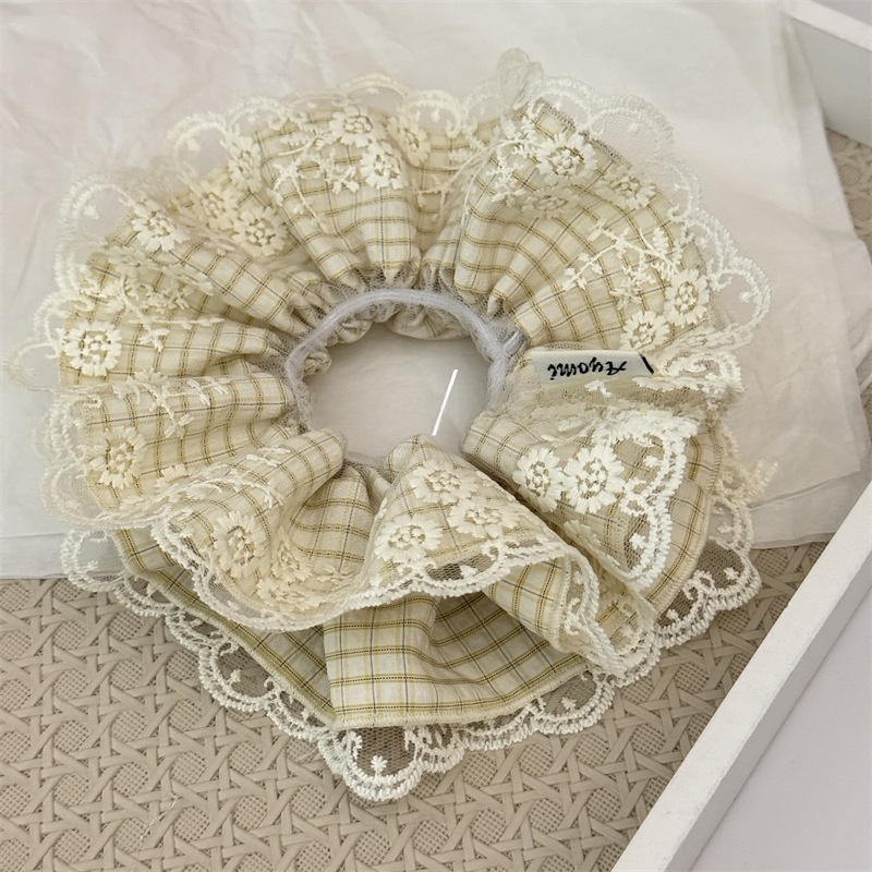 Women's Everyday Cloth Hair Scrunchies Blue Yellow Plaid Lace