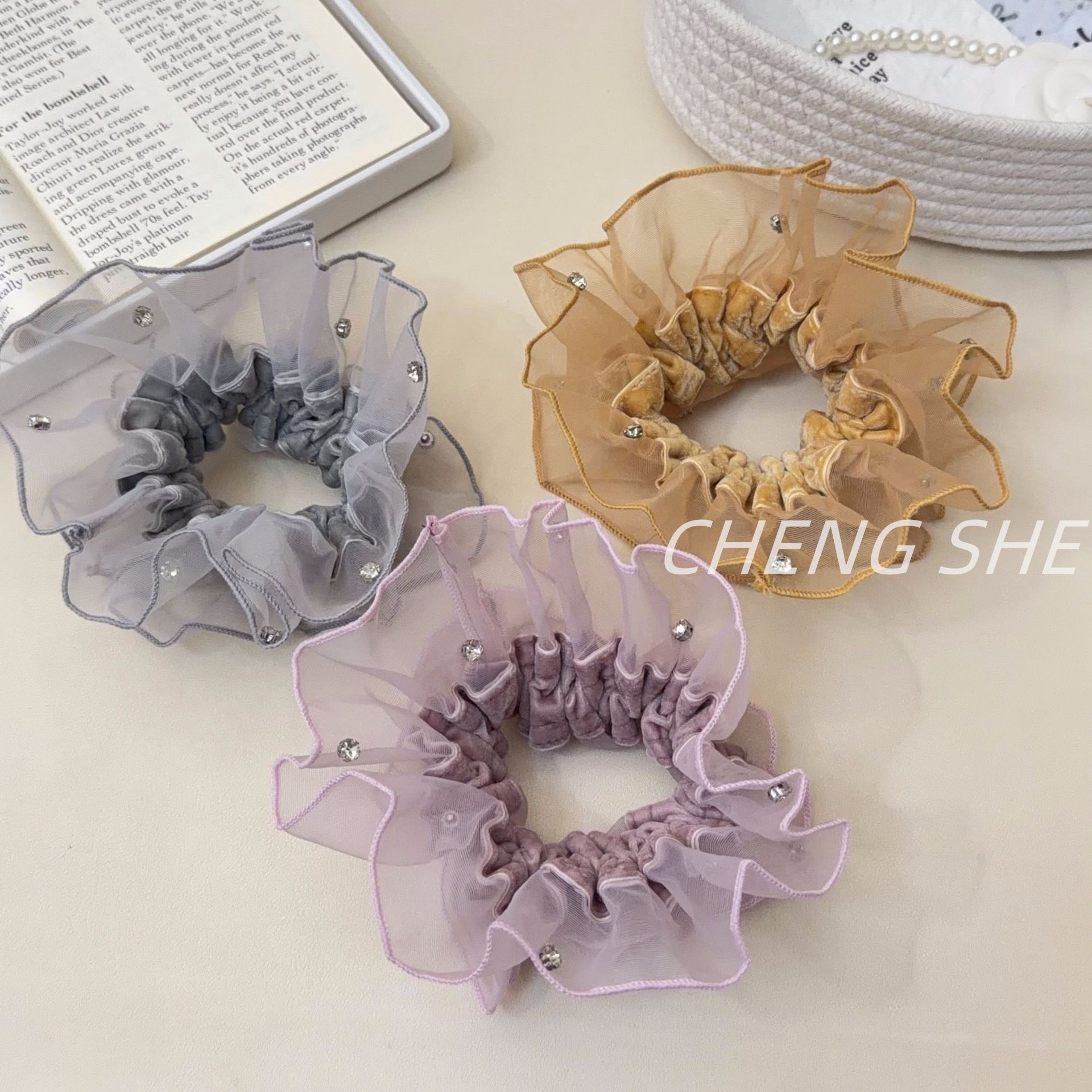 Women's Everyday Elegant Organza Rhinestone Hair Tie Solid Yellow