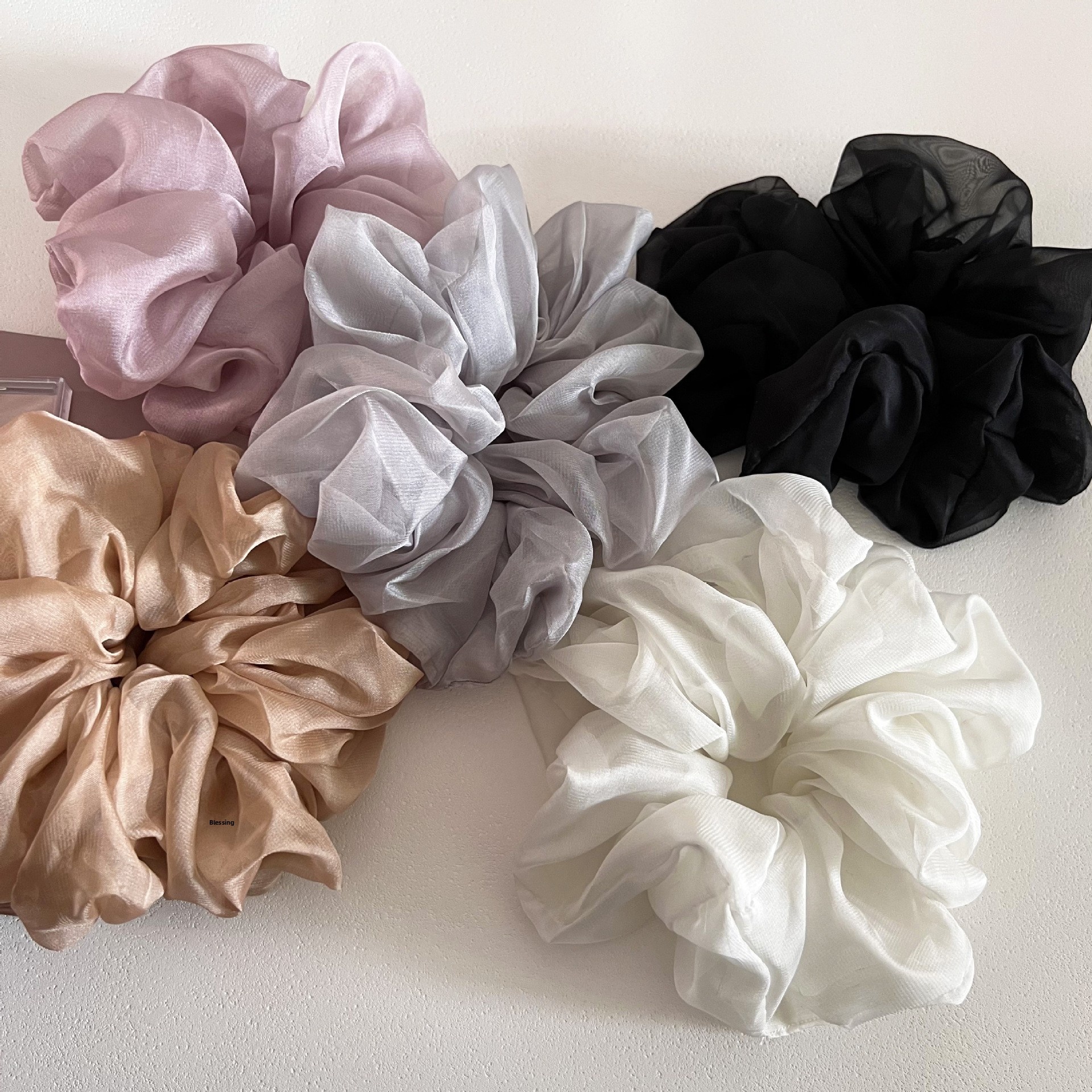 Women's Soft Mesh Loose Bun Hair Tie French Gauze Scrunchie Solid Color