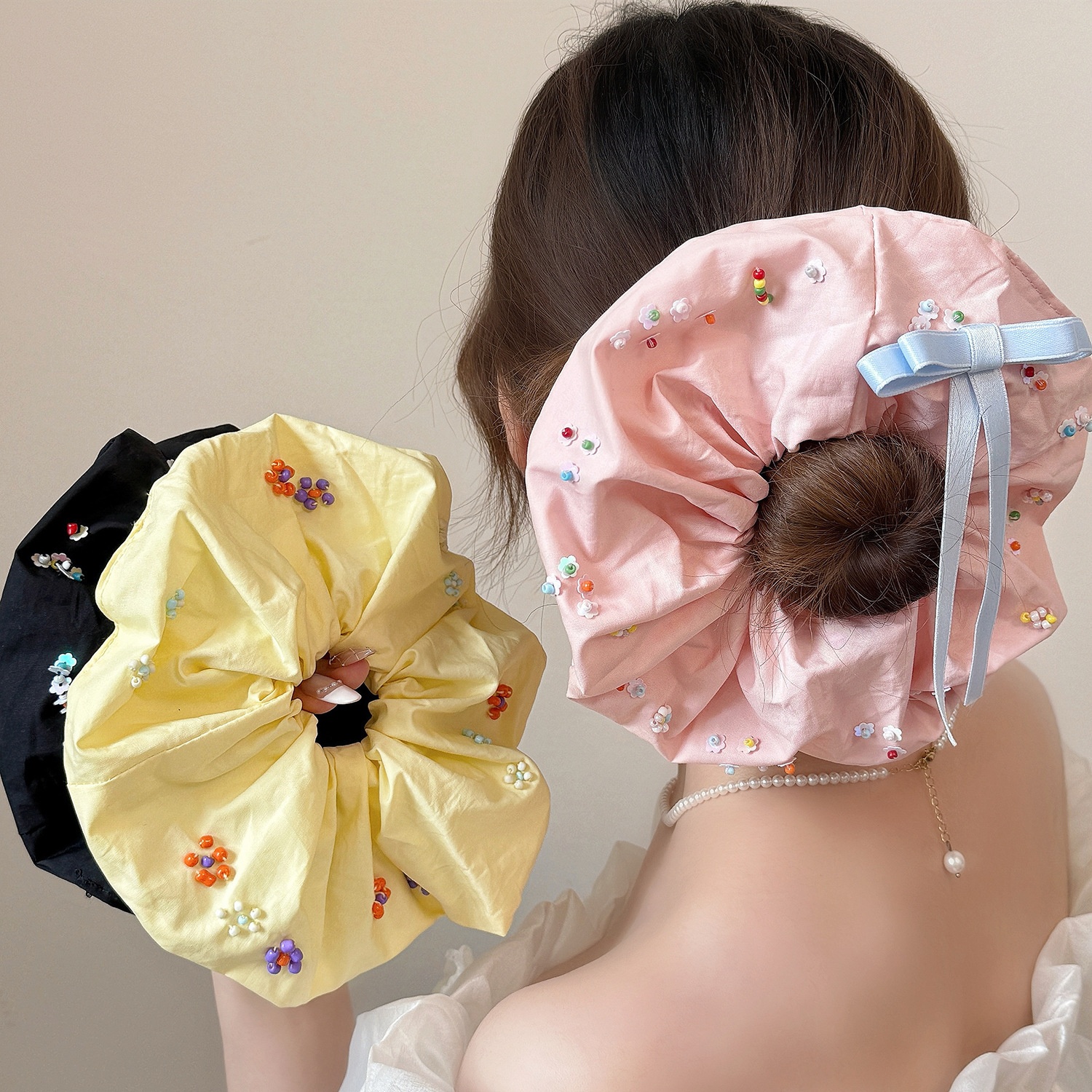 Women's Elastic Hair Tie Colorful Bean Beads Soft Forest Style Cloth Band