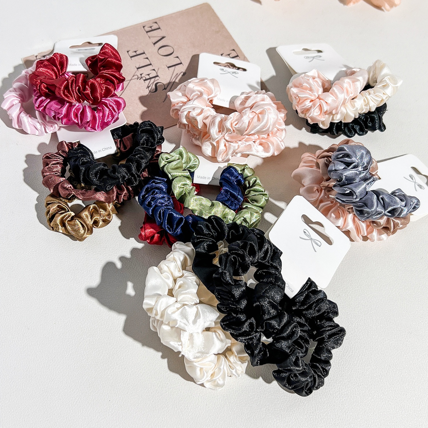 Women's Elegant Satin Scrunchies Damage-Free Ponytail Hair Ties Solid Color