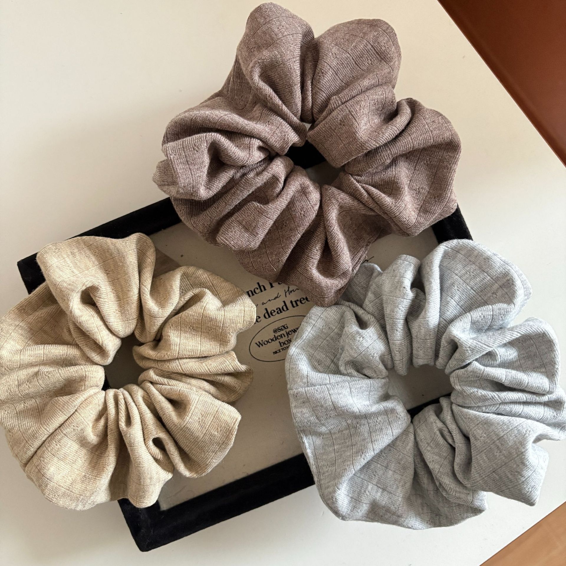 Women's Spring Everyday Soft Knit Hair Tie Scrunchie Solid Dark Grey