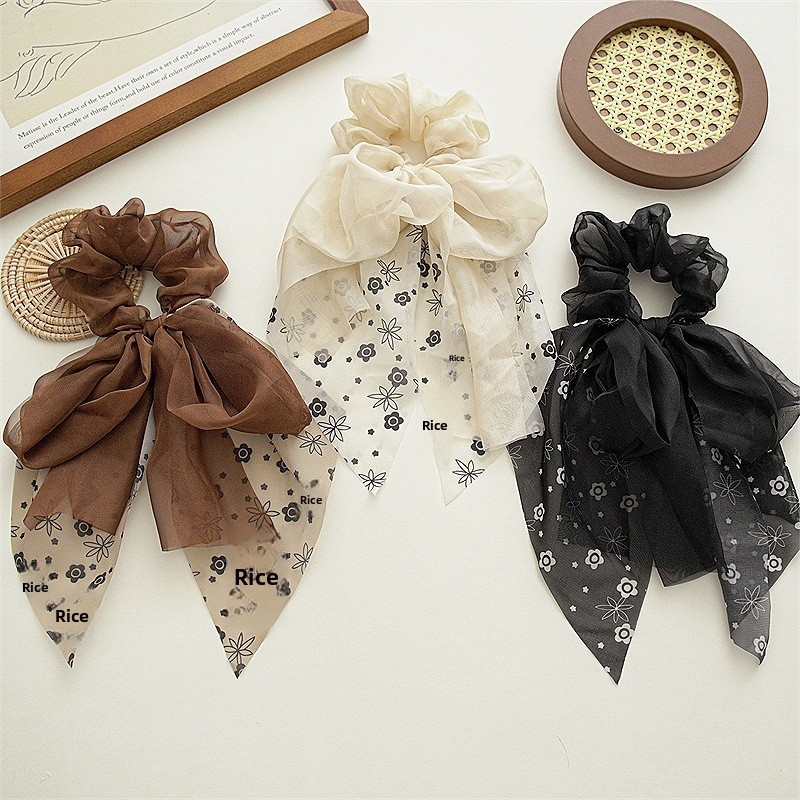 Women's Summer Chiffon Bowknot Elastic Hair Band Coffee White Black