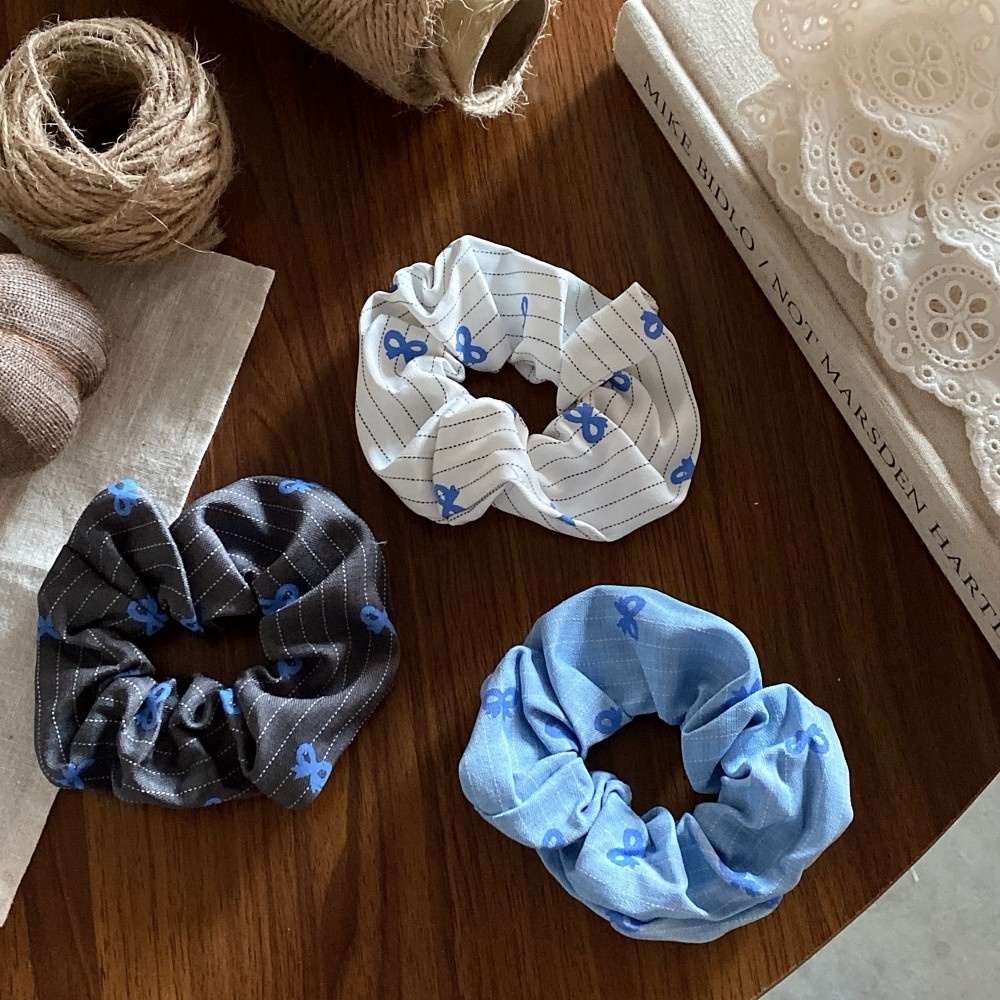 Women's Spring Summer Cloth Hair Rubber Band Scrunchie Blue Plaid