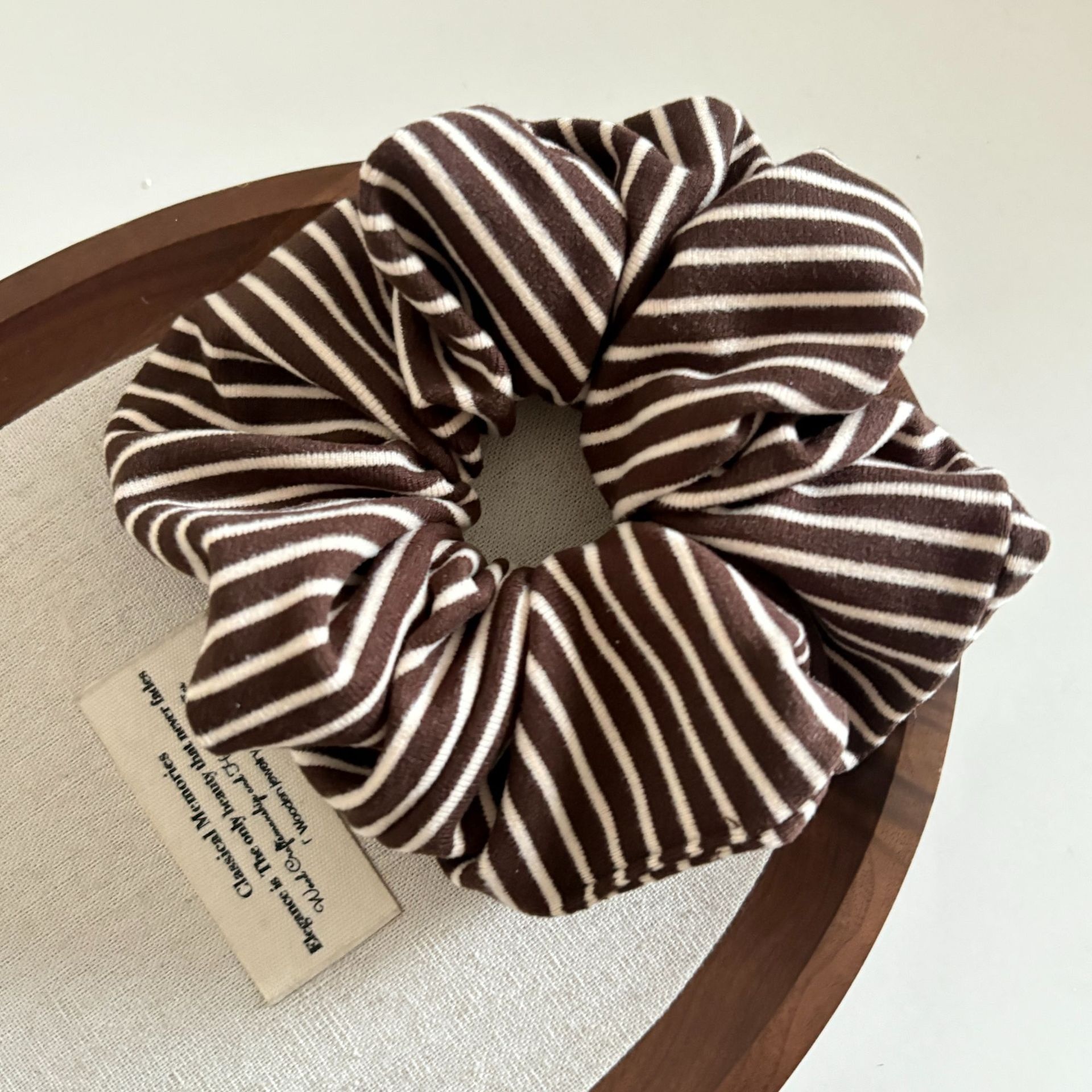 Women's Cozy Autumn Winter Knit Hair Tie Scrunchie Pink Striped