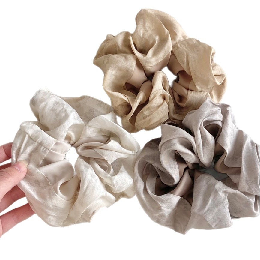 Women's Gauze Bubble Braid Hair Tie Beige Chinoiserie Ditsy Floral