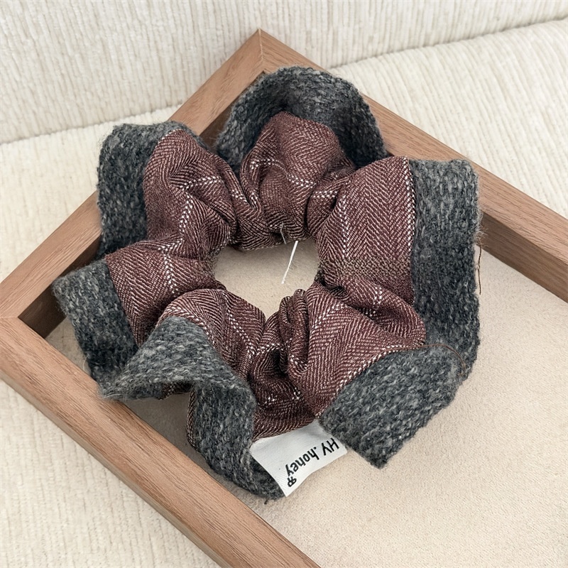 Women's Autumn Winter Knit Hair Tie Retro Striped Coffee Color