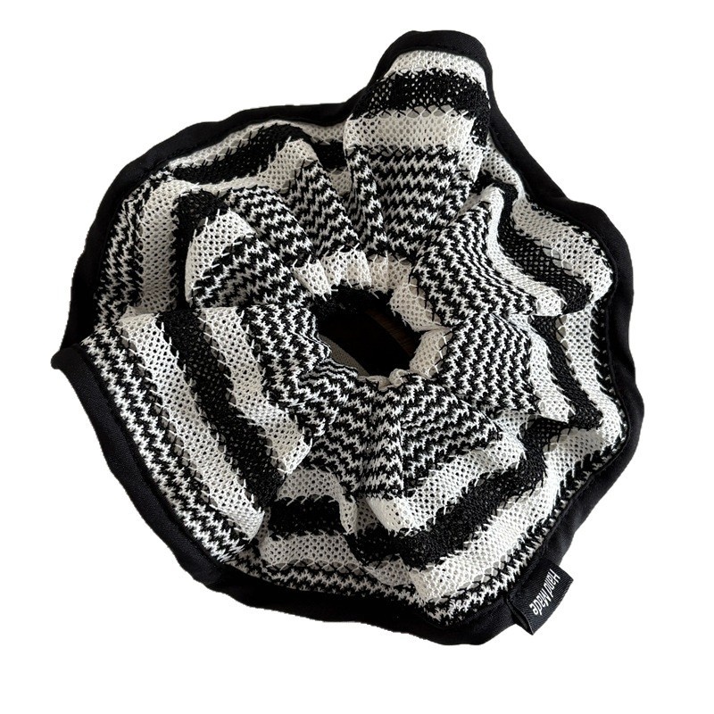 Women's Casual Large Yarn Knitted Hair Ties Black White Striped