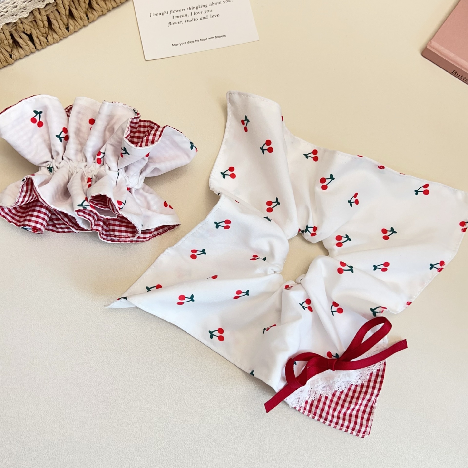 Women's Summer Sweet Bowknot Cloth Hair Tie Accessory Cherry Print