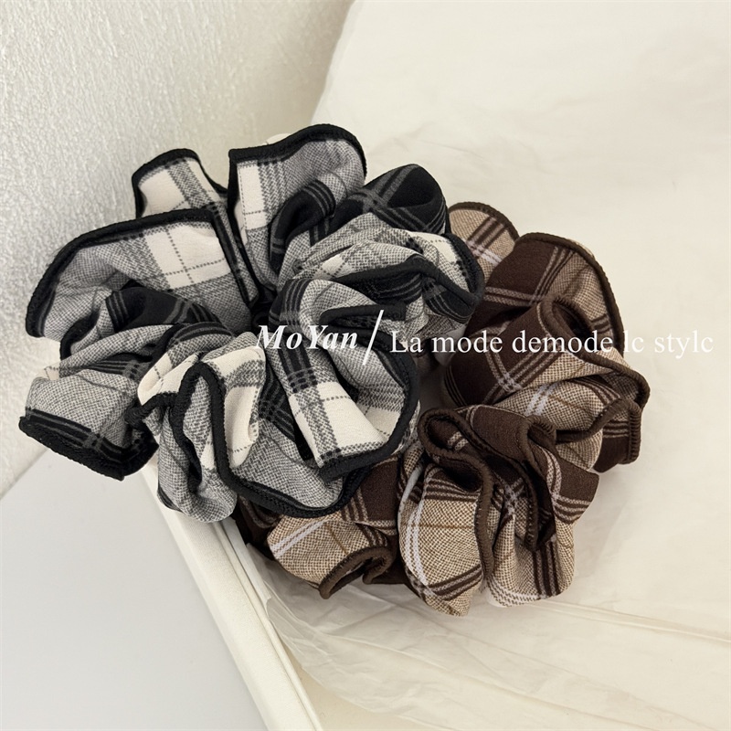 Women's Spring Retro Cloth Scrunchie Hair Tie Grey & Black Plaid