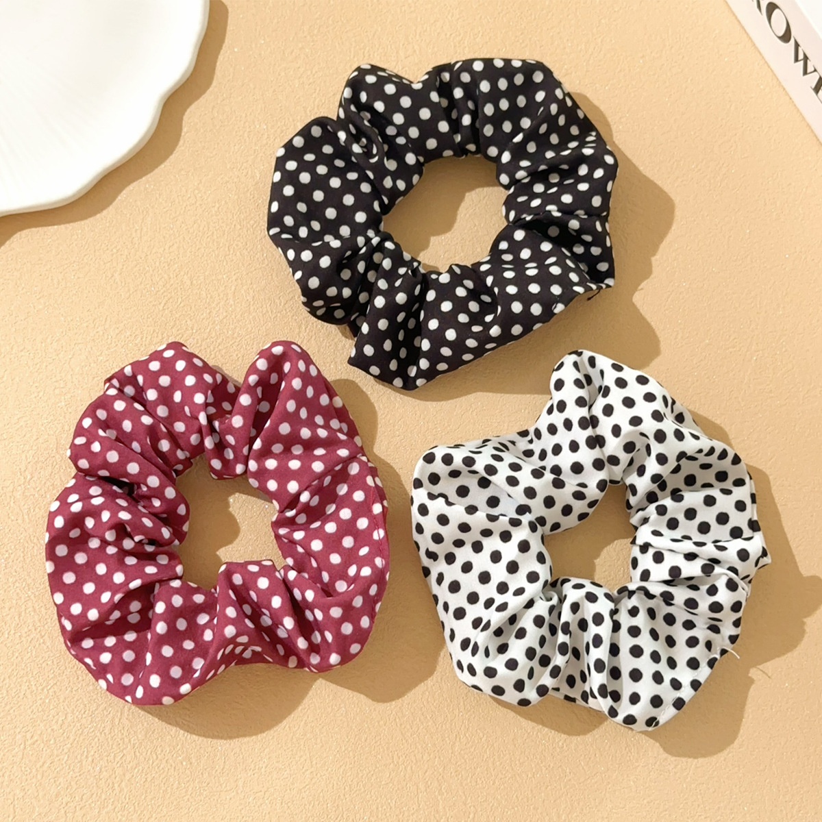 Women's Versatile Cloth Elastic Bun Hair Ties Retro Polka Dot