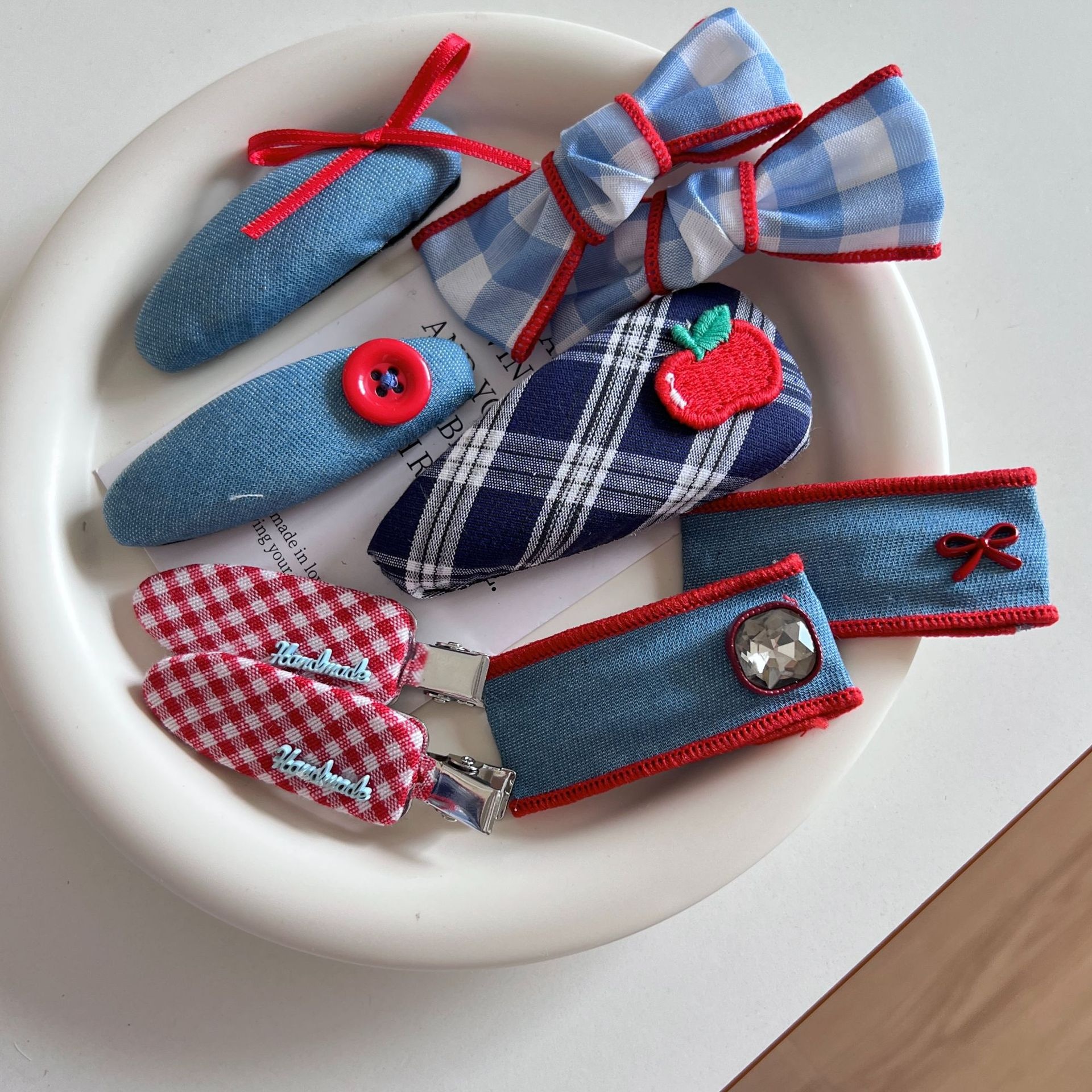 Women's Elegant Cloth Scarf Hair Tie Daily Scrunchie Retro Plaid Cherry