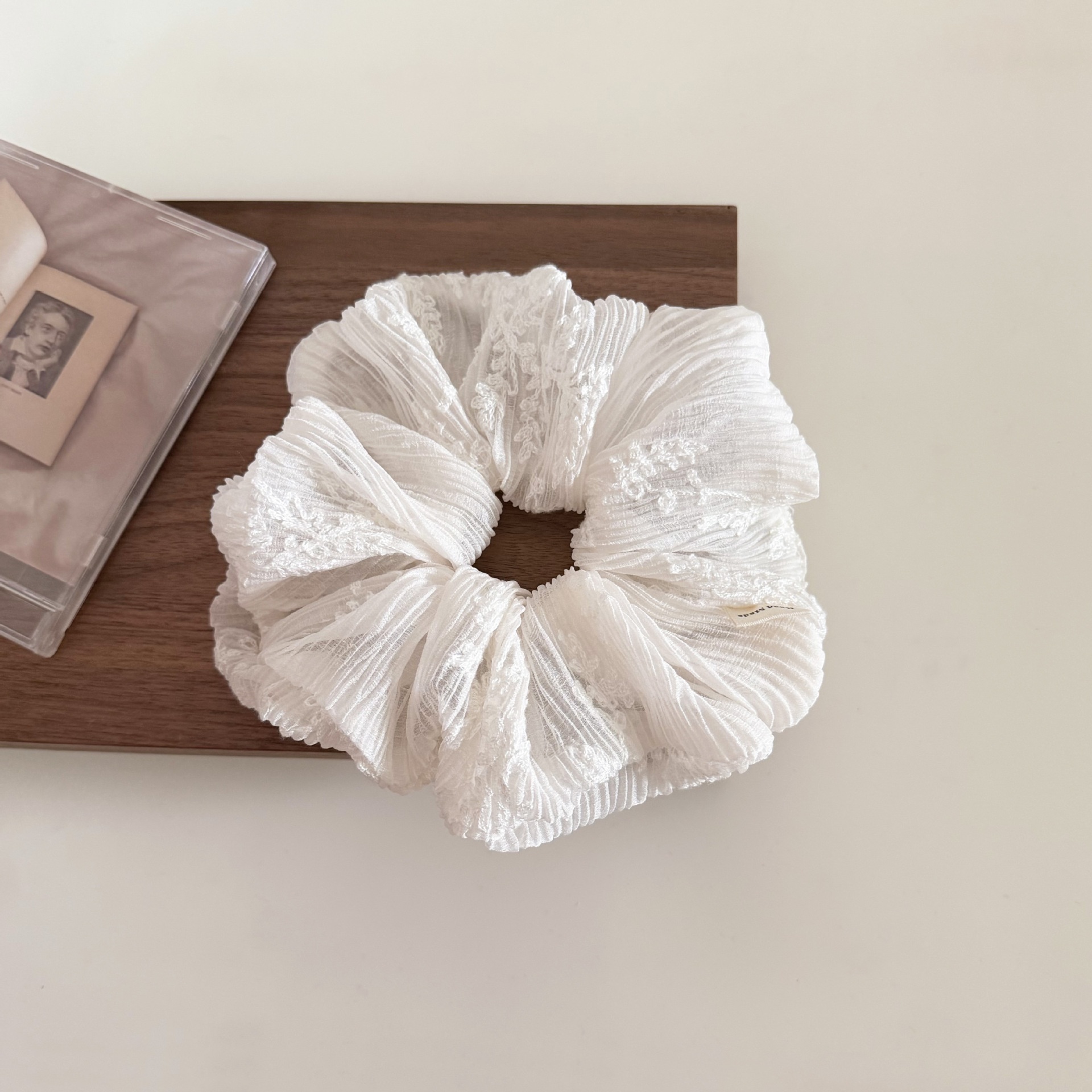 Women's Sweet Spring Cloth Hair Tie White Embroidered Ditsy Floral