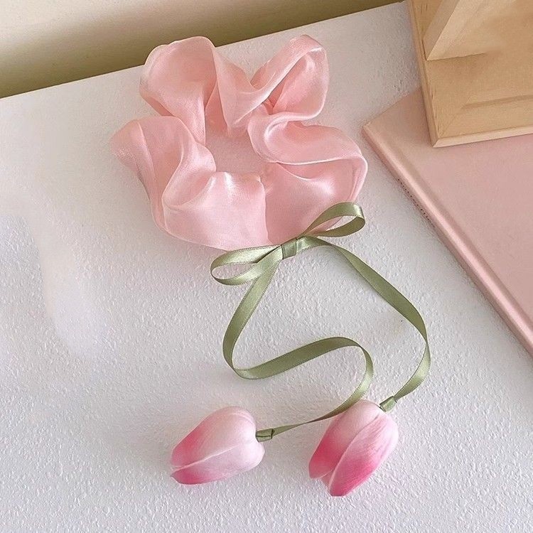 Women's Sweet Casual Fabric Hair Tie Spring Tulip Flower Pattern