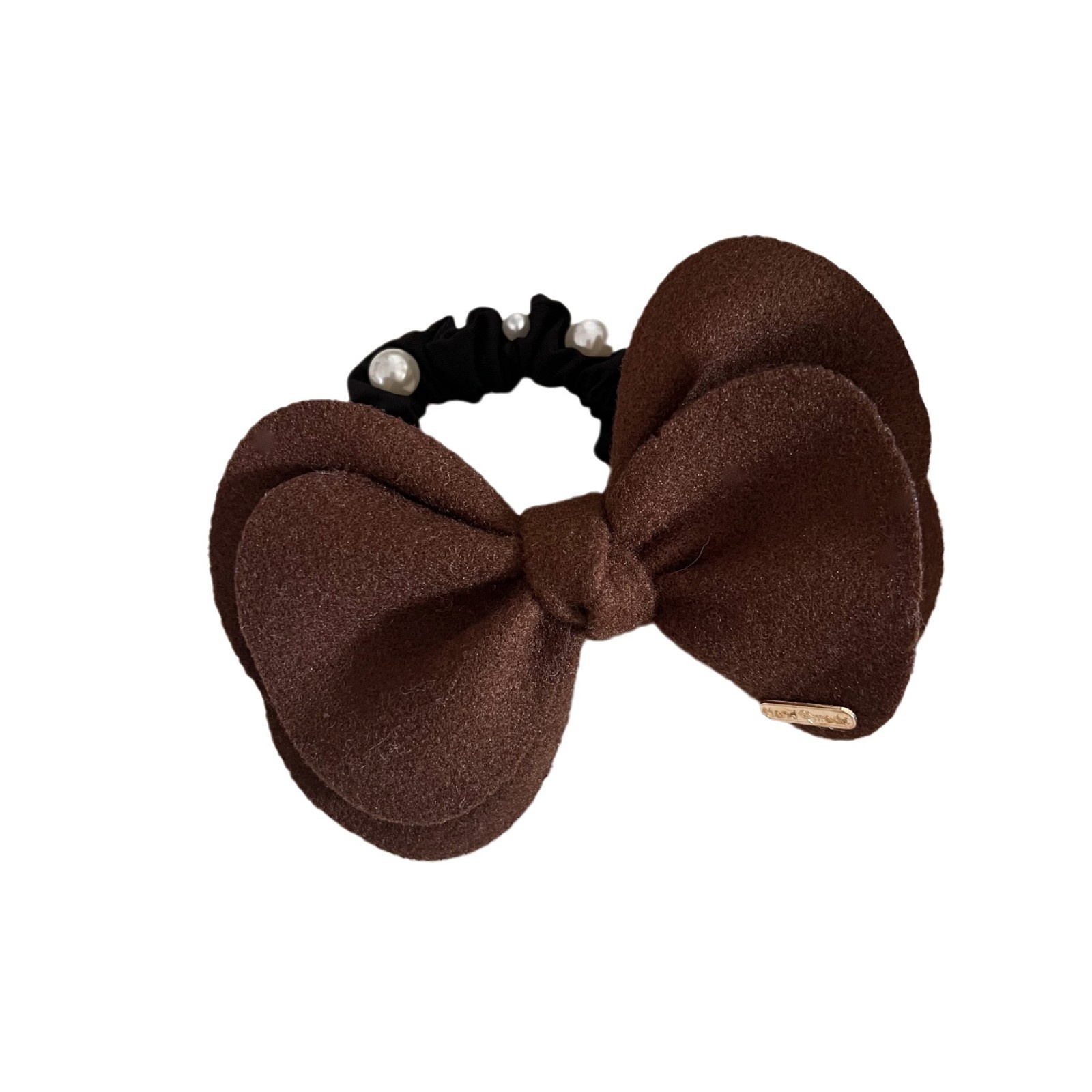 Women's Cute Woolen Pearl Ponytail Hair Tie Autumn Winter Bow Knot