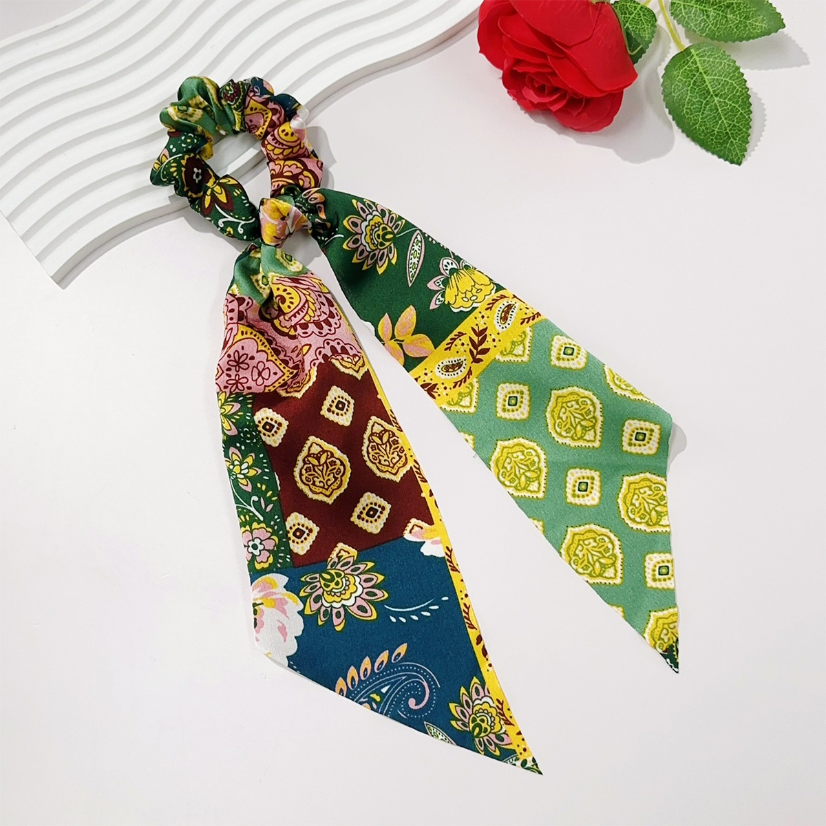 Women's Retro Cloth Large Bow Ponytail Hair Ties Ditsy Floral Spot