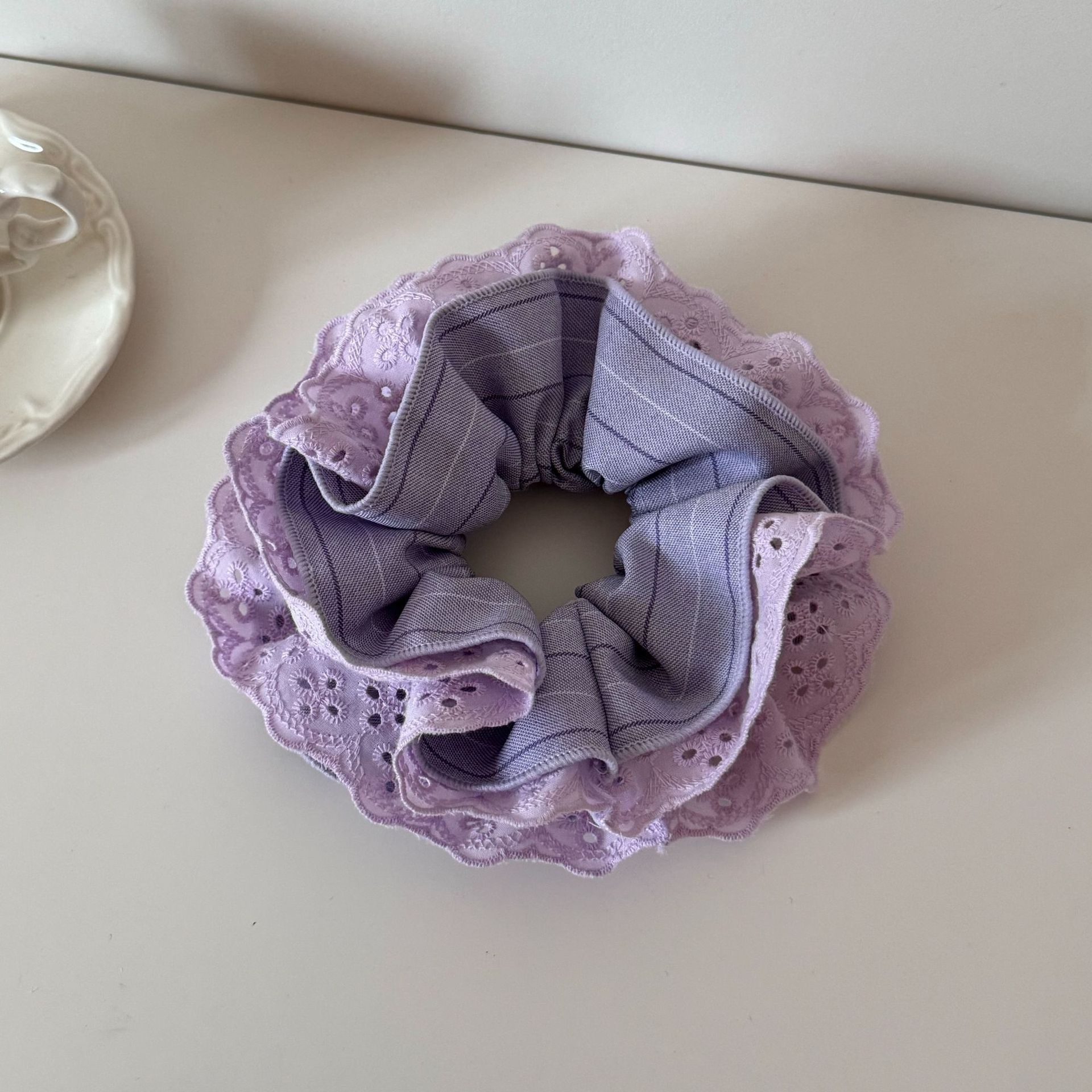 Women's Fall Winter Polyester Hairband Purple Plaid Polka Dot Stripe