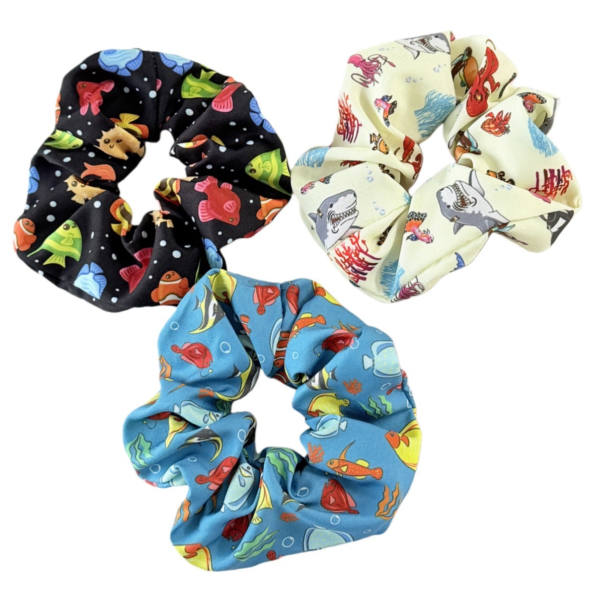 Women's Daily Stylish Cloth Hair Tie Black Blue Marine Shark Pattern