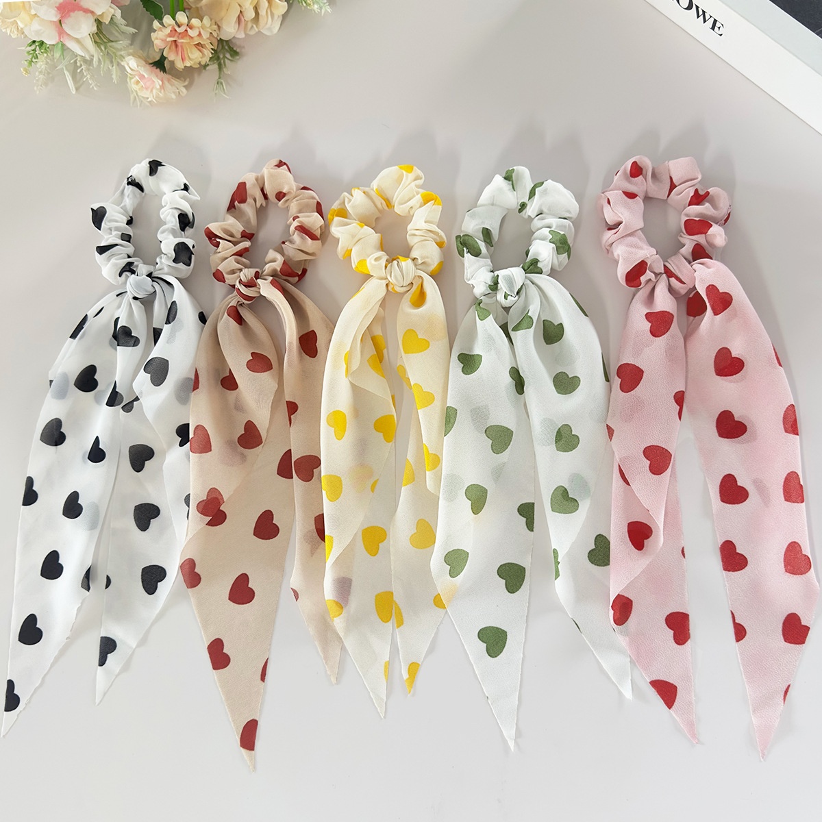 Women's Valentine Gauze Large Bowknot Hair Tie Sweet Heart Pattern