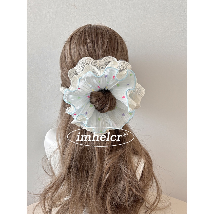 Women's Spring Gauze Hair Tie Sweet Colorful Polka Dots And Lace