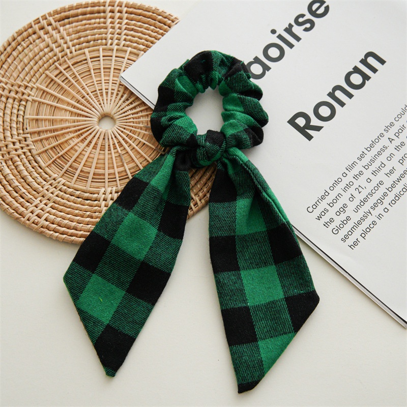 Women's Handmade Holiday Hair Tie Scrunchie Vintage Christmas Plaid