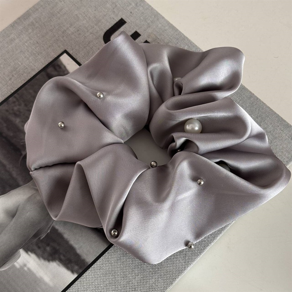 Women's Elegant Bun Hair Scrunchies Irregular Pearl Rivet Satin