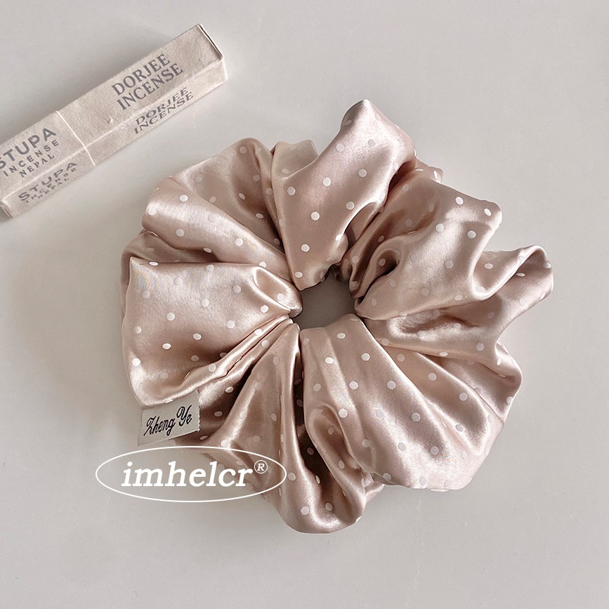 Women's Satin Rubber Band Hair Tie For Daily Commute Pink Polka Dots