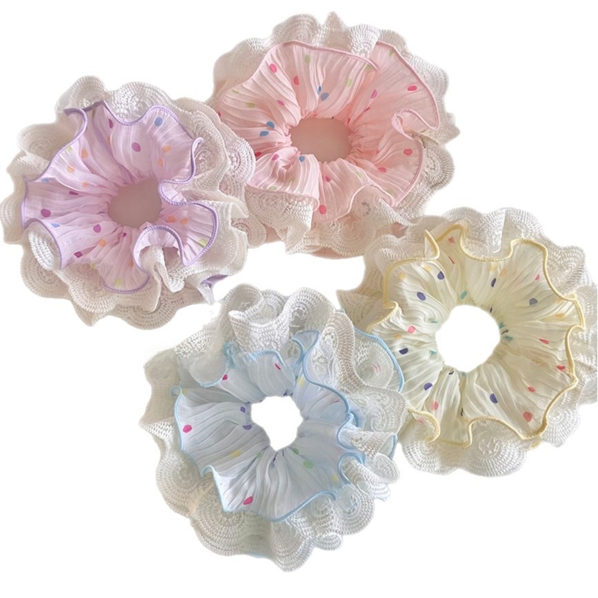 Women's Spring Gauze Hair Tie Sweet Colorful Polka Dots And Lace