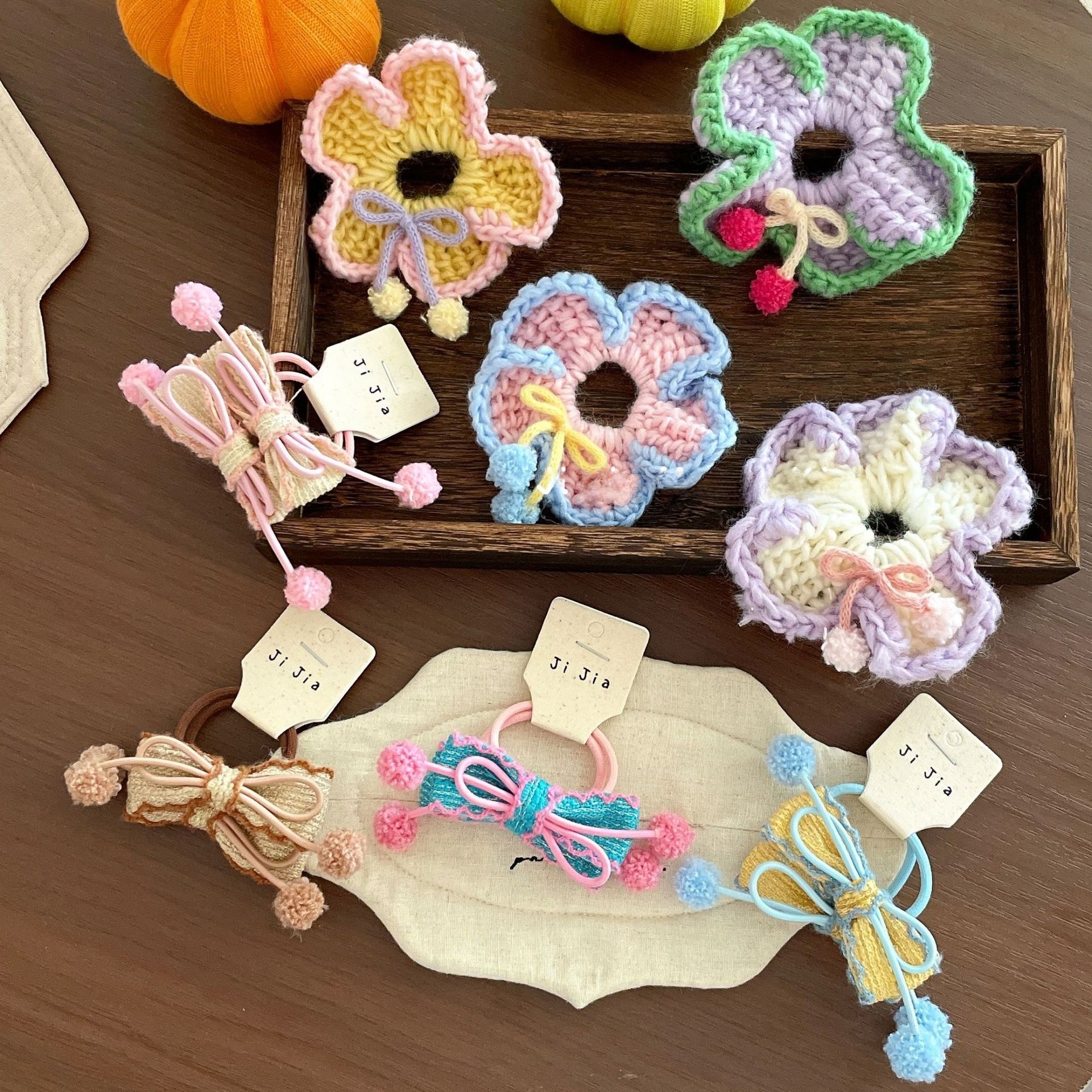 Women's Winter Furry Elastic Hair Tie Handmade Crochet Flower Bow