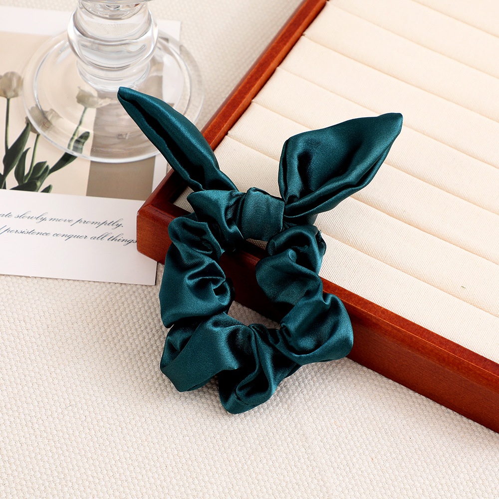Women's Daily Satin Bowknot Hair Tie Rubber Band Black Bunny Ears