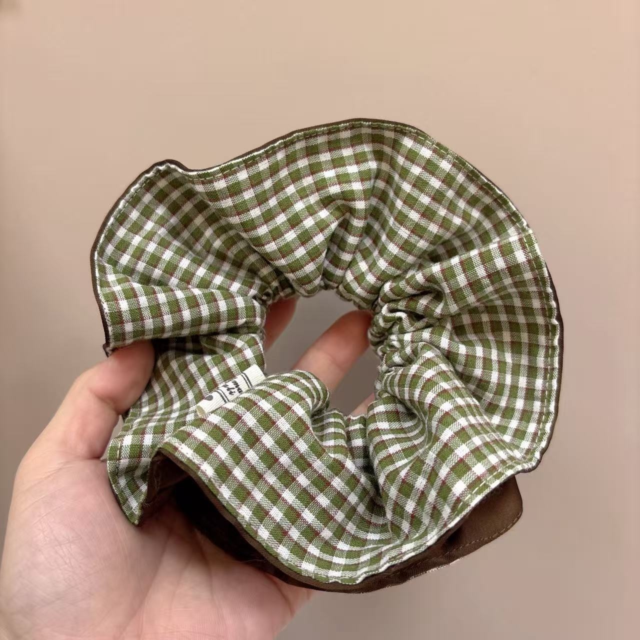 Women's Simple Cloth Hair Tie For Spring Summer Green Plaid Color Block