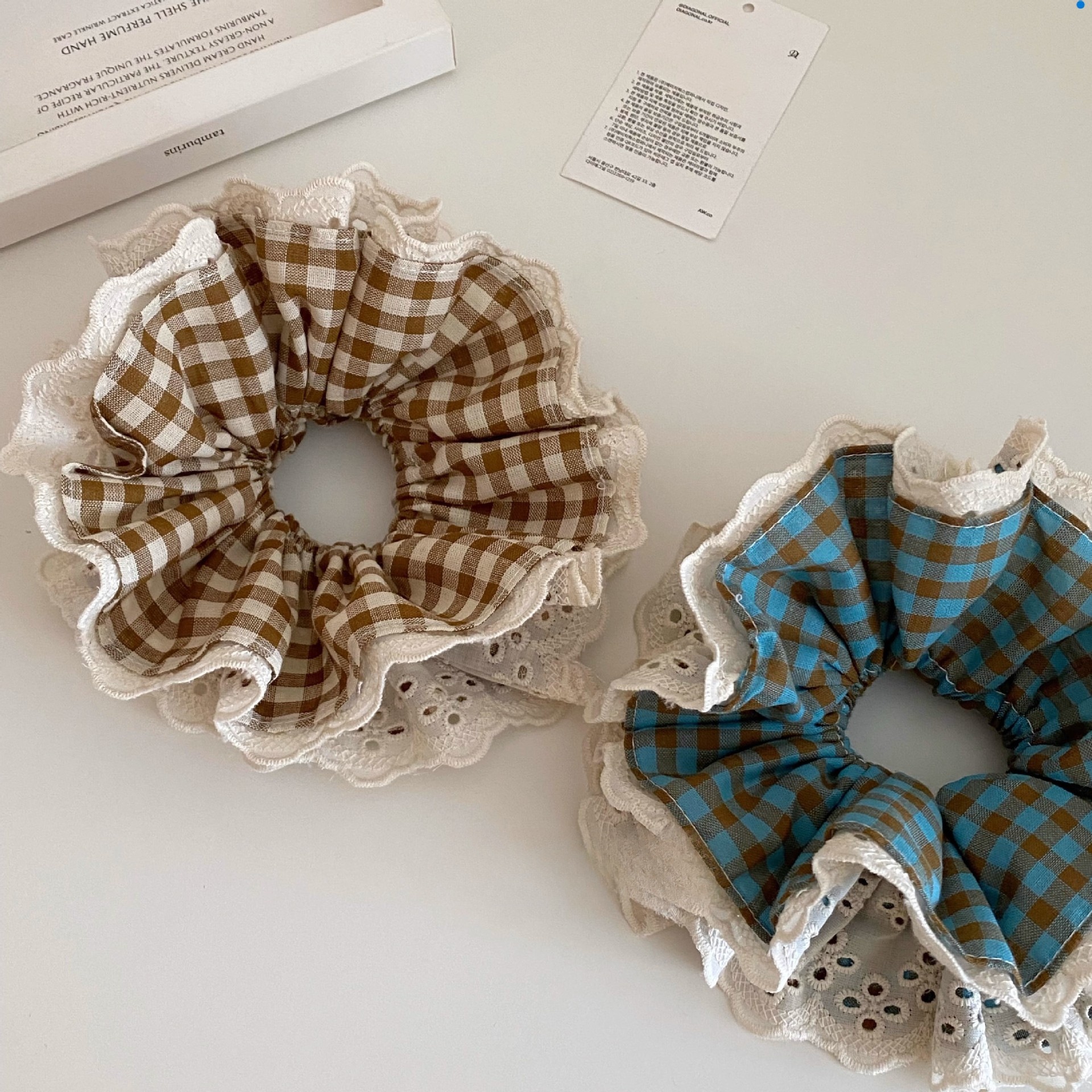 Women's Handmade Four-Layer Lace Ponytail Scrunchies Vintage Plaid