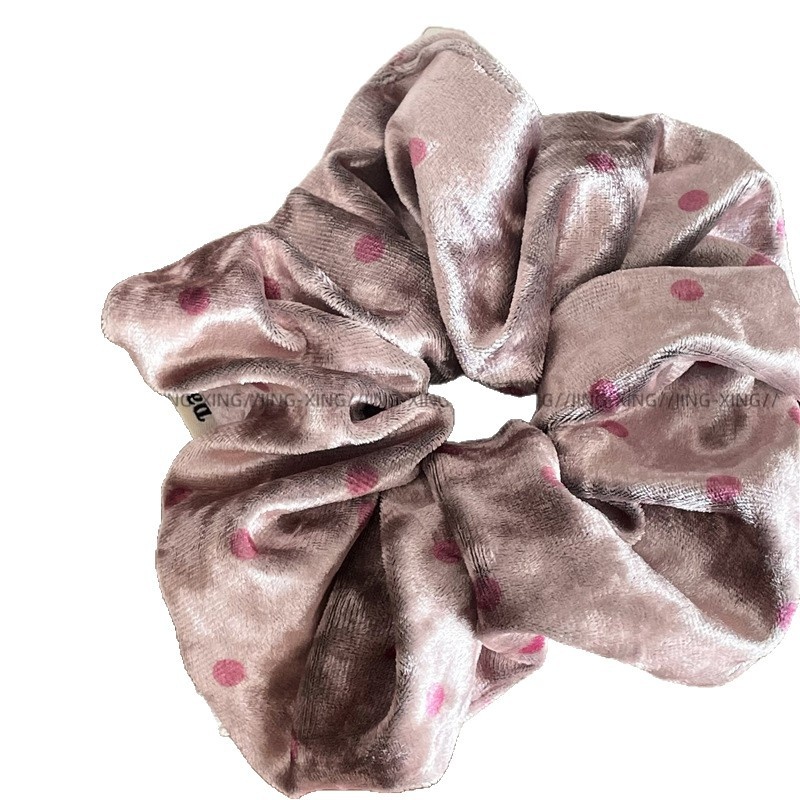 Girls Fashionable Velvet Satin Pleated Hair Scrunchies Polka Dots