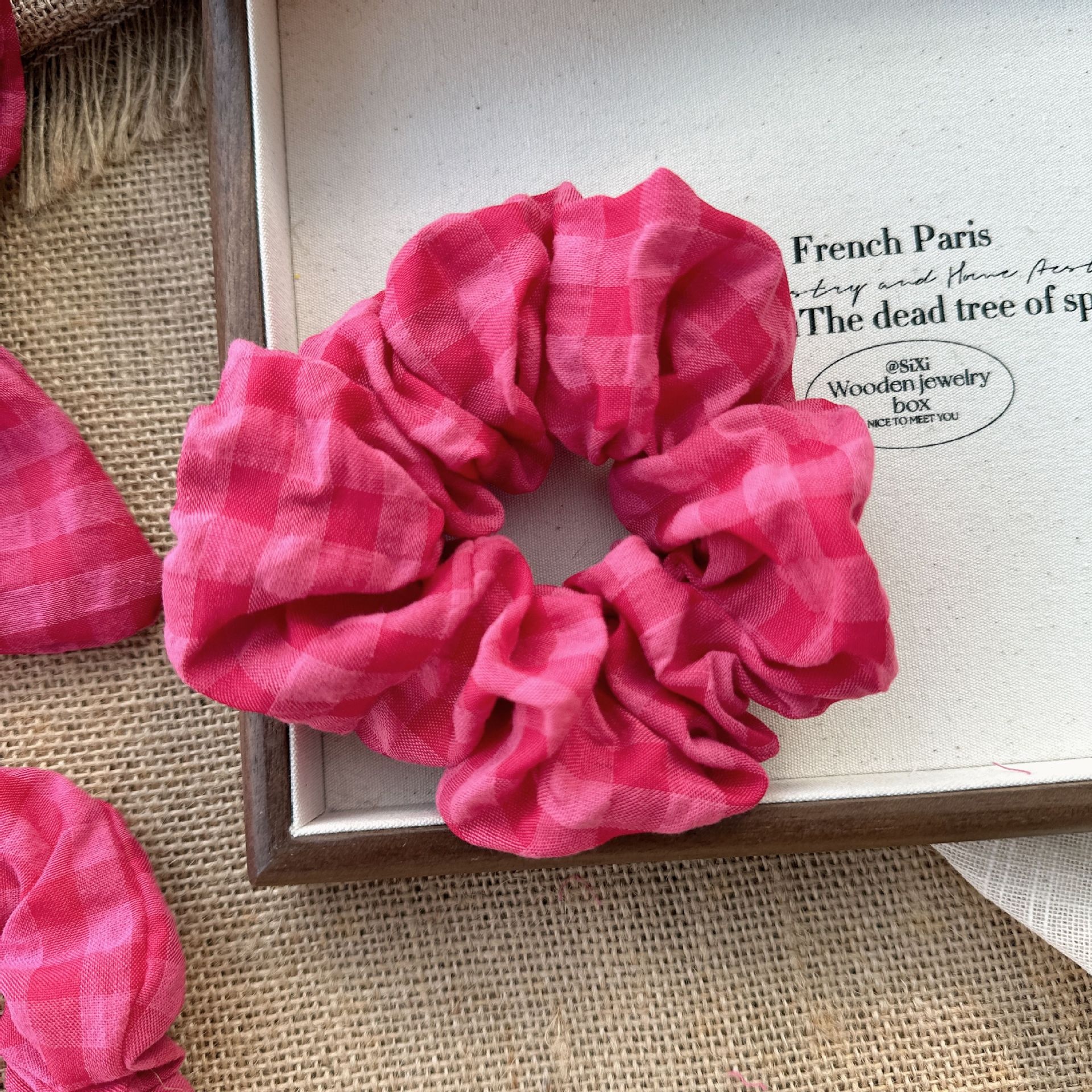 Women's Sweet Cloth Hair Tie Spring Accessories Rose Red Lattice