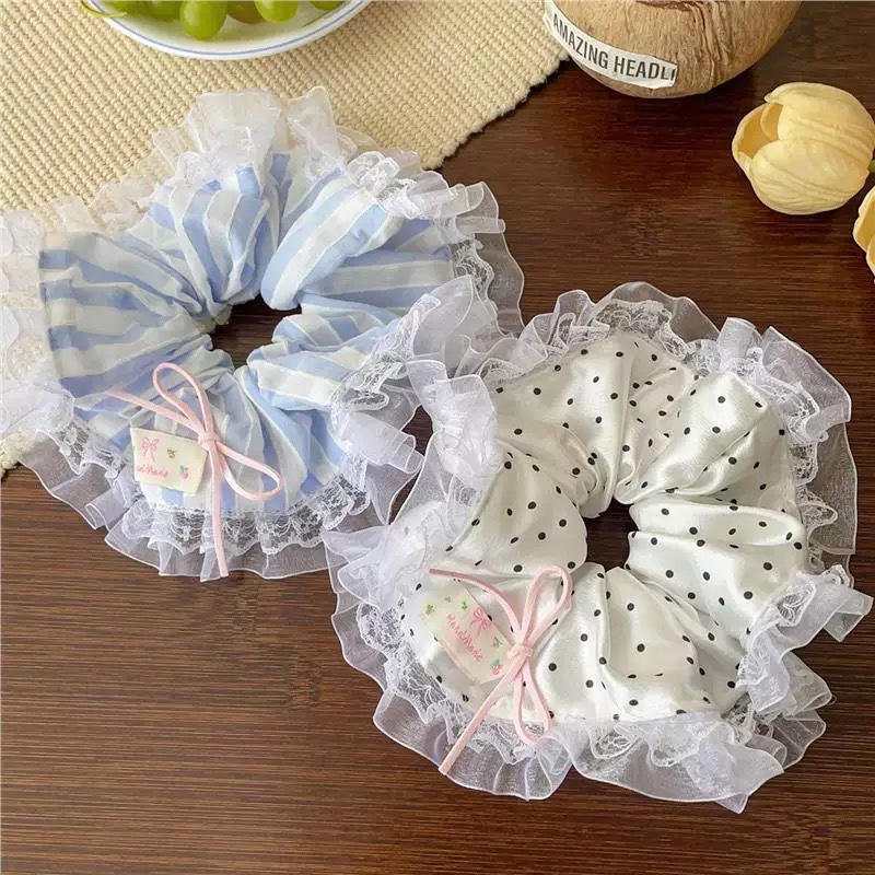 Women's Daily Cloth Lace Butterfly Knot Elastic Bun Hair Tie Polka Dots