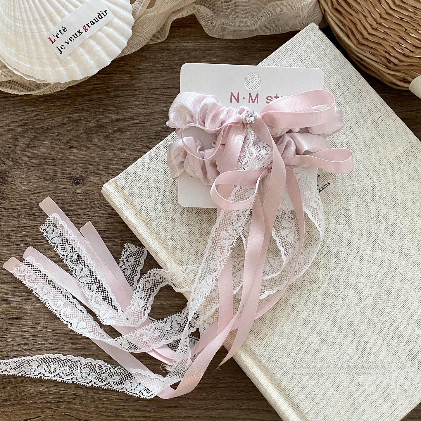 Women's Elegant Satin Hair Tie For Everyday Wear Beige Pink Bowknot