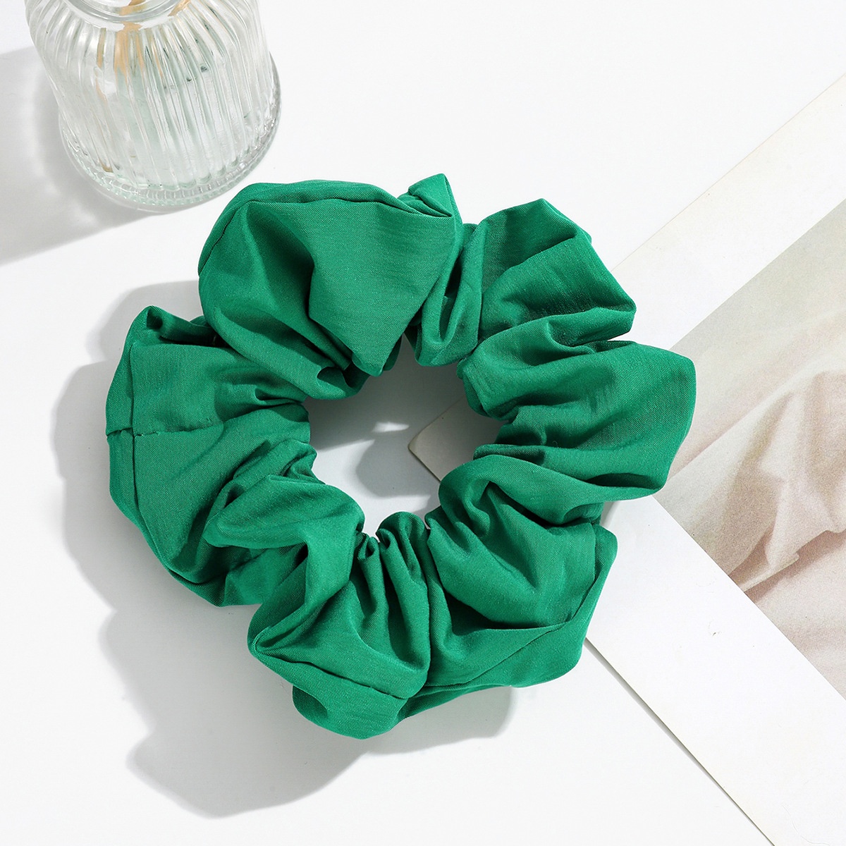 Women's St. Patrick Fabric Scrunchie Green Four-Leaf Clover Plaid