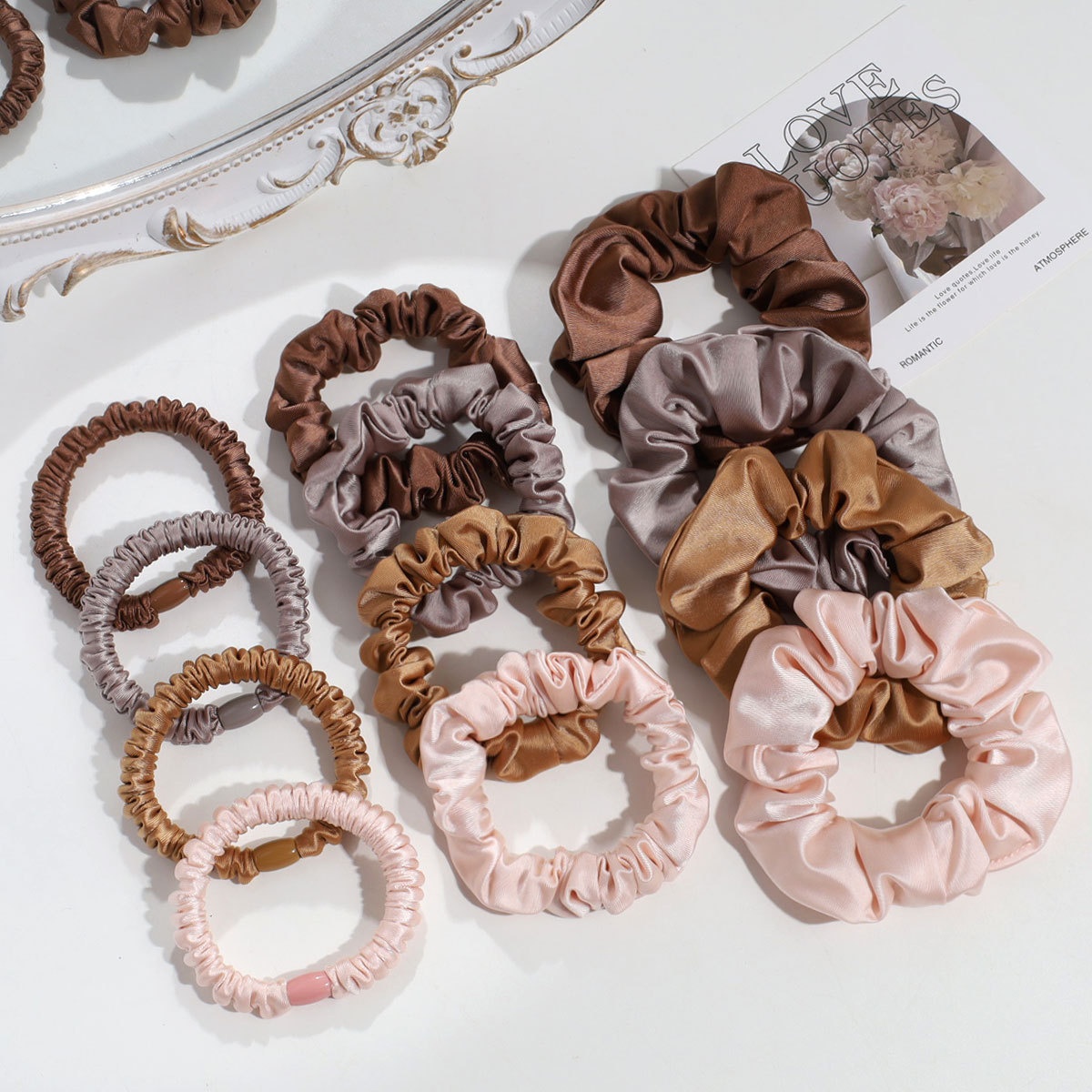 Women's Simple Brown Satin Hair Tie, Durable Solid Color Hair Accessory