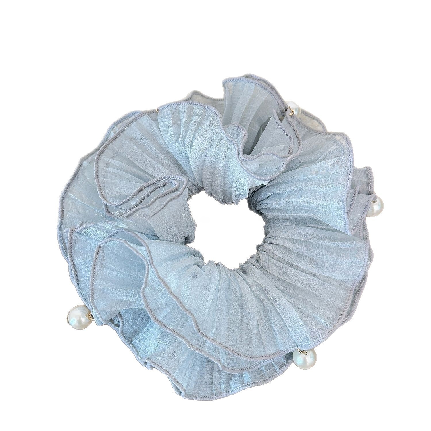 Women Summer Fairy Pearl Mesh Flower Scrunchie Hair Tie Solid Color